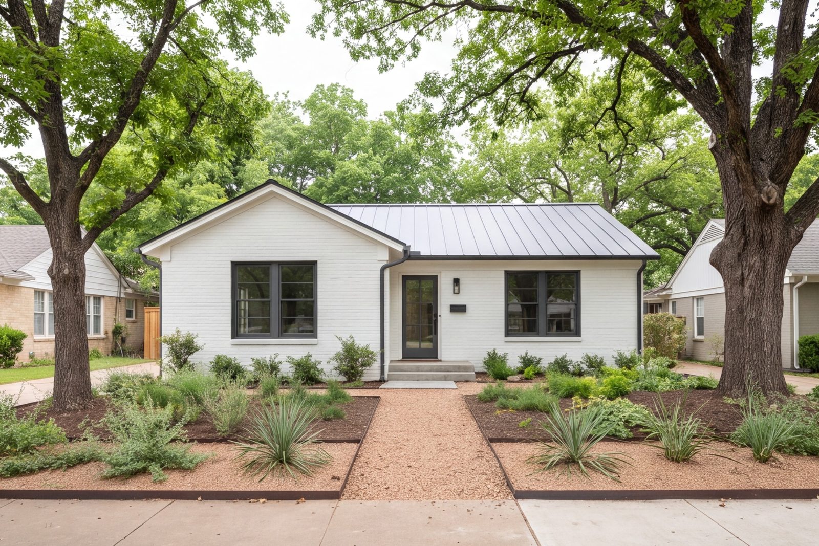 Remodeled cottage near Love Field, Dallas, with its front yard and trees