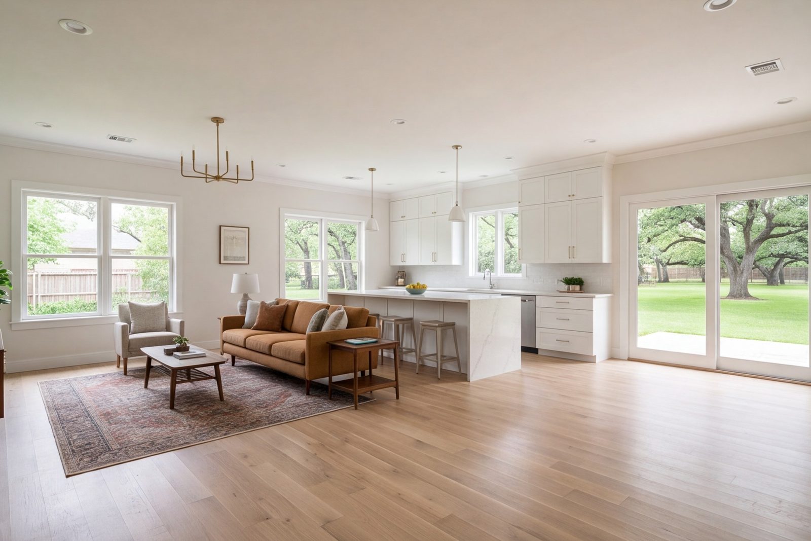 University Park living room and kitchen sharing one open plan with matching floors